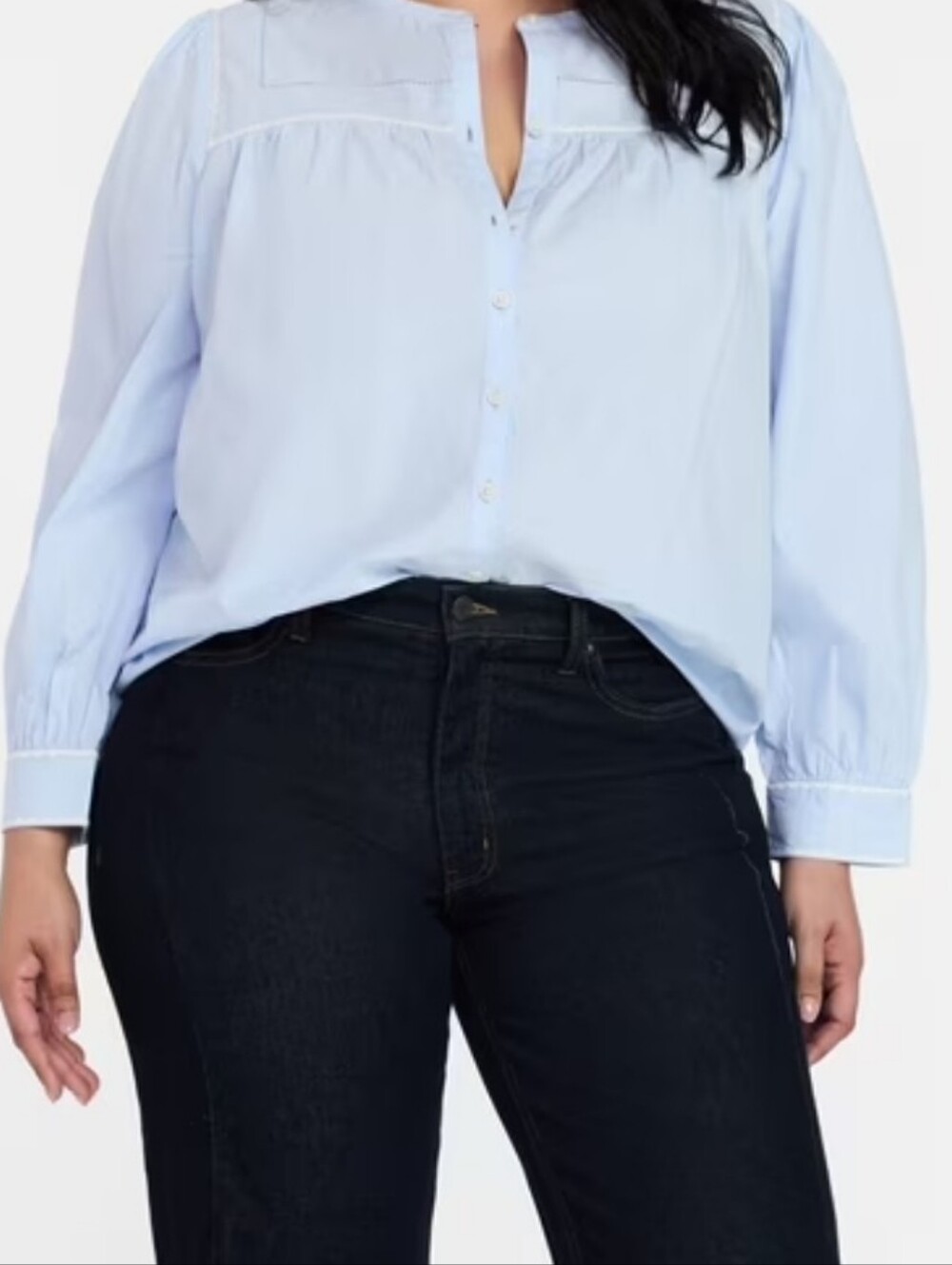 Time and Tru Light Blue Button-Front Peasant Blouse